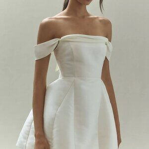 BHLDN Lydia Off-The-Shoulder Corset White Mini Dress Size L